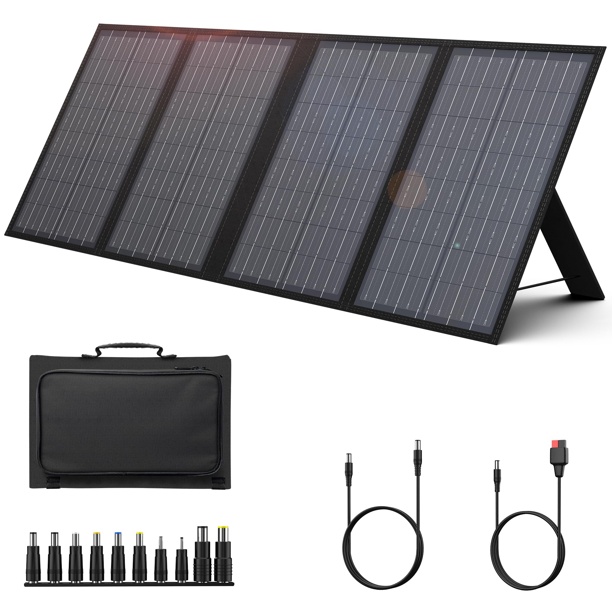 Foldable Solar Panel Charger 60W with 18V DC Output (11 Connectors) for 100W~350W Portable Power Stations Jackery/Rockpals/Flashfish/Enginstar, Portable Solar Generator for Outdoor Camping Van RV Trip