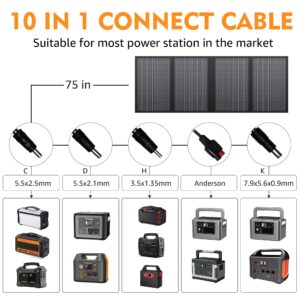 Foldable Solar Panel Charger 60W with 18V DC Output (11 Connectors) for 100W~350W Portable Power Stations Jackery/Rockpals/Flashfish/Enginstar, Portable Solar Generator for Outdoor Camping Van RV Trip