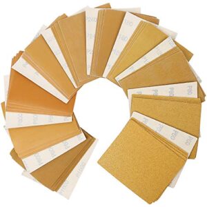 lotfancy 1/4 sheet sandpaper for palm sander, 50pcs 60 80 120 180 240 320 400 600 800 1000 grit sanding sheets assortment, hook and loop sand paper for car and wood, 5.5”x 4.5”