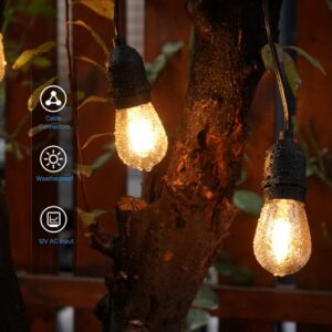 GOODSMANN LED Outdoor Low Voltage String Lights 12V AC 10PCS 2W Bulbs 135 Lumens Hanging Landscape Lighting 2800K 50 FT String Weatherproof Decorative Lights for Patio Lights