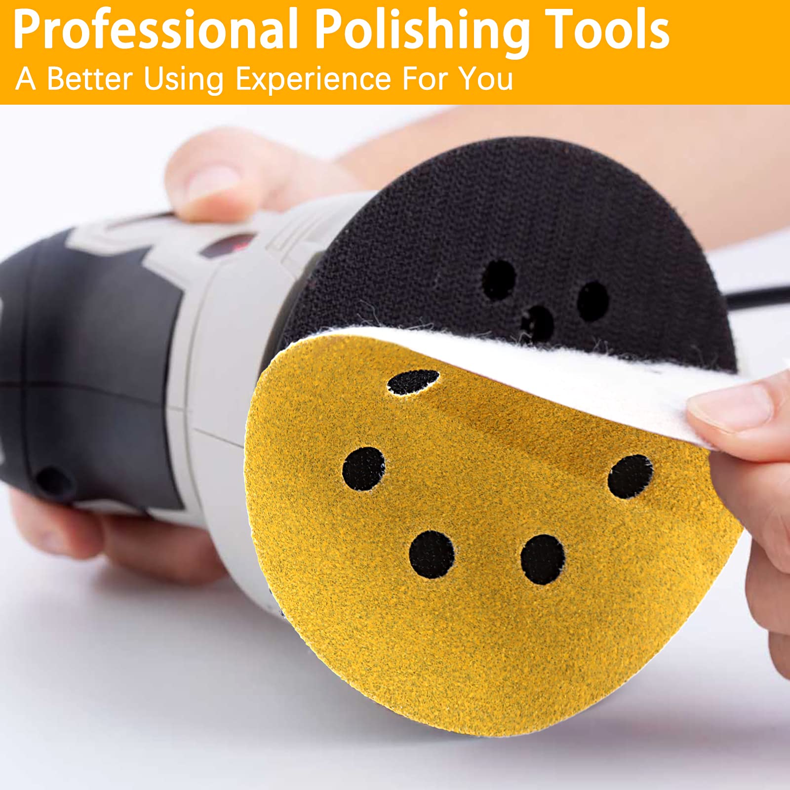 5 Inch Gold Sanding Discs, 80 Grit Sandpaper 8 Hole Sanding Disc Hook and Loop Round Orbital Sander Sandpaper for Wood,100 Pack