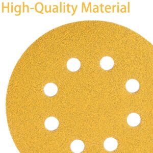 5 Inch Gold Sanding Discs, 80 Grit Sandpaper 8 Hole Sanding Disc Hook and Loop Round Orbital Sander Sandpaper for Wood,100 Pack