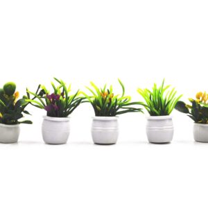 Togudot 7 Pcs Miniature Potted Plants Dollhouse Mini Plant Bonsai Flower Model Tiny Fake Greenery Decoration