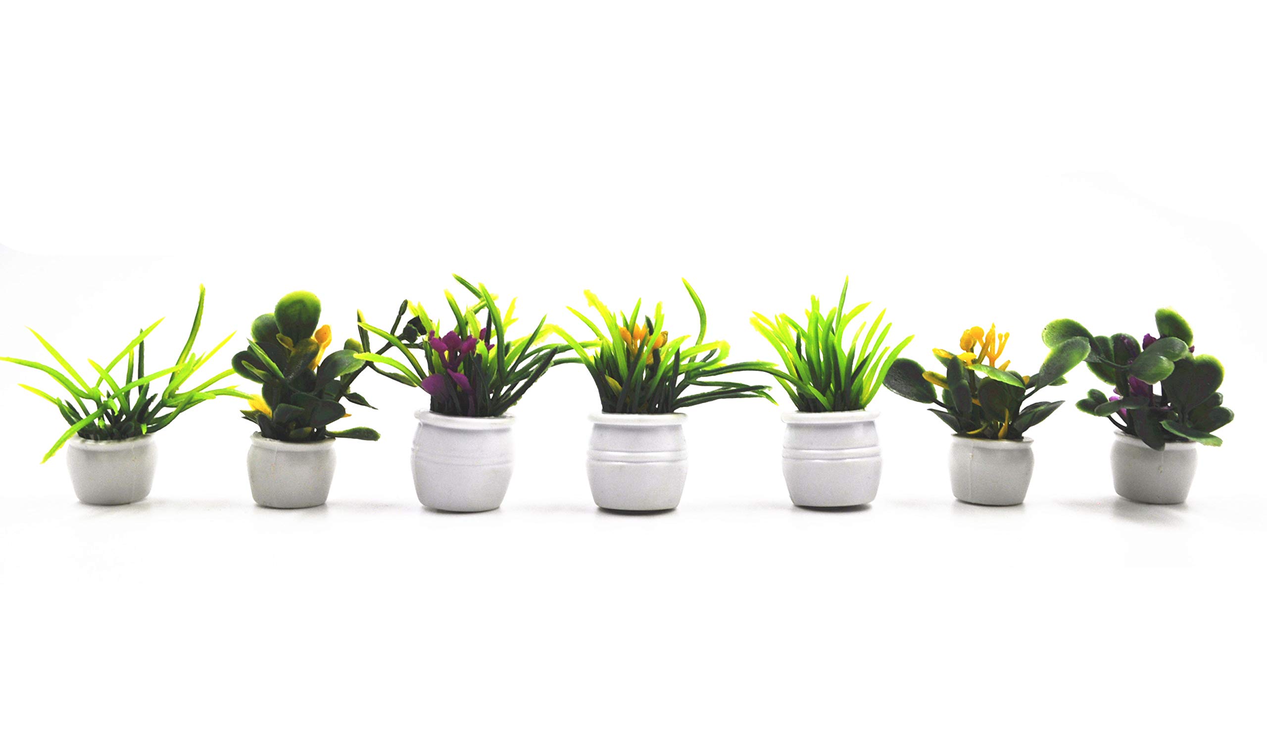 Togudot 7 Pcs Miniature Potted Plants Dollhouse Mini Plant Bonsai Flower Model Tiny Fake Greenery Decoration