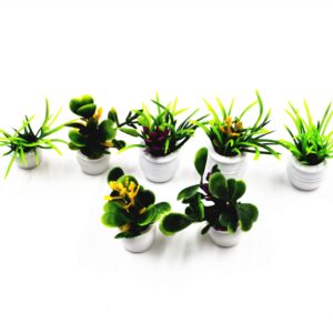 Togudot 7 Pcs Miniature Potted Plants Dollhouse Mini Plant Bonsai Flower Model Tiny Fake Greenery Decoration