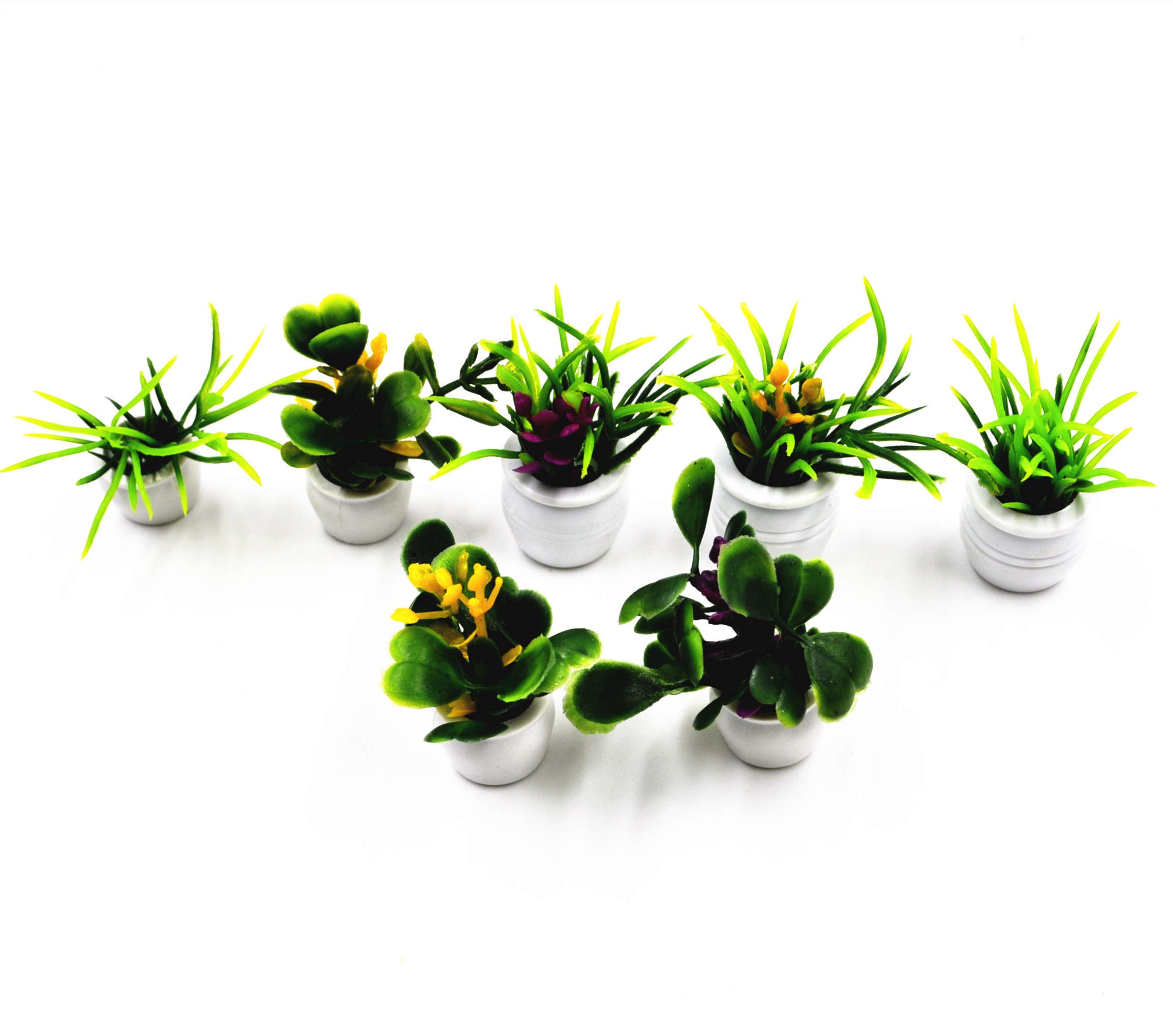 Togudot 7 Pcs Miniature Potted Plants Dollhouse Mini Plant Bonsai Flower Model Tiny Fake Greenery Decoration