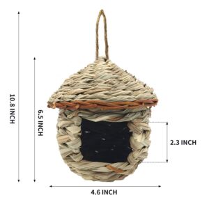 3 Pack Hummingbird House, Hand Woven Bird Nest for Outdoors Hanging, Small Grass Bird Houses for Outside, Natural Fiber Bird Hut Roosting Pocket for Finch Canary Chickadee