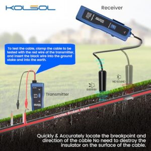 KOLSOL Underground Wire Locator, Cable Tester F02 Pro for Locate Wires, Locate Control Wires Cables Pet Fence Wires, up to 3-4 Feet Deep 2000 Feet Length, Equiped with Rechargeable 1100mAh Battery