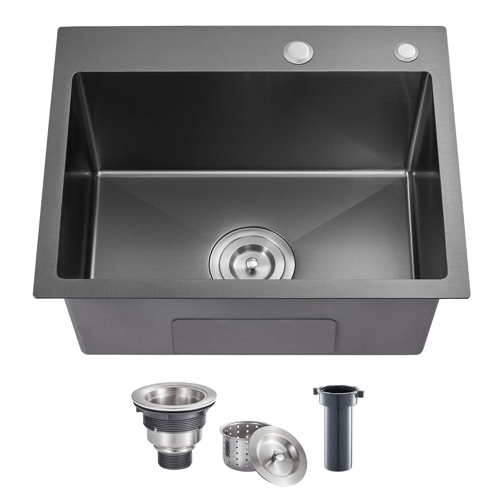 ROVOGO 20x16x9 in. Top Mount Single Bowl Kitchen Sink with 2 Hole, 304 Stainless Steel Handmade Drop-in Bar Prep Small Sink, Black