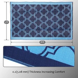 SAND MINE Reversible Mats, Plastic Straw Rug, Modern Area Rug, Large Floor Mat and Rug for Outdoors, RV, Patio, Backyard, Deck, Picnic, Beach, Trailer, Camping (5' x 8', Blue Quatrefoil)