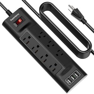 10 ft surge protector power strip with usb, 7 outlets and 3 usb ports, superdanny 3-prong extension cord, wall mountable for home office dorm, black