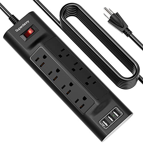 10 Ft Surge Protector Power Strip with USB, 7 Outlets and 3 USB Ports, SUPERDANNY 3-Prong Extension Cord, Wall Mountable for Home Office Dorm, Black