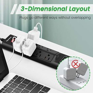 10 Ft Surge Protector Power Strip with USB, 7 Outlets and 3 USB Ports, SUPERDANNY 3-Prong Extension Cord, Wall Mountable for Home Office Dorm, Black