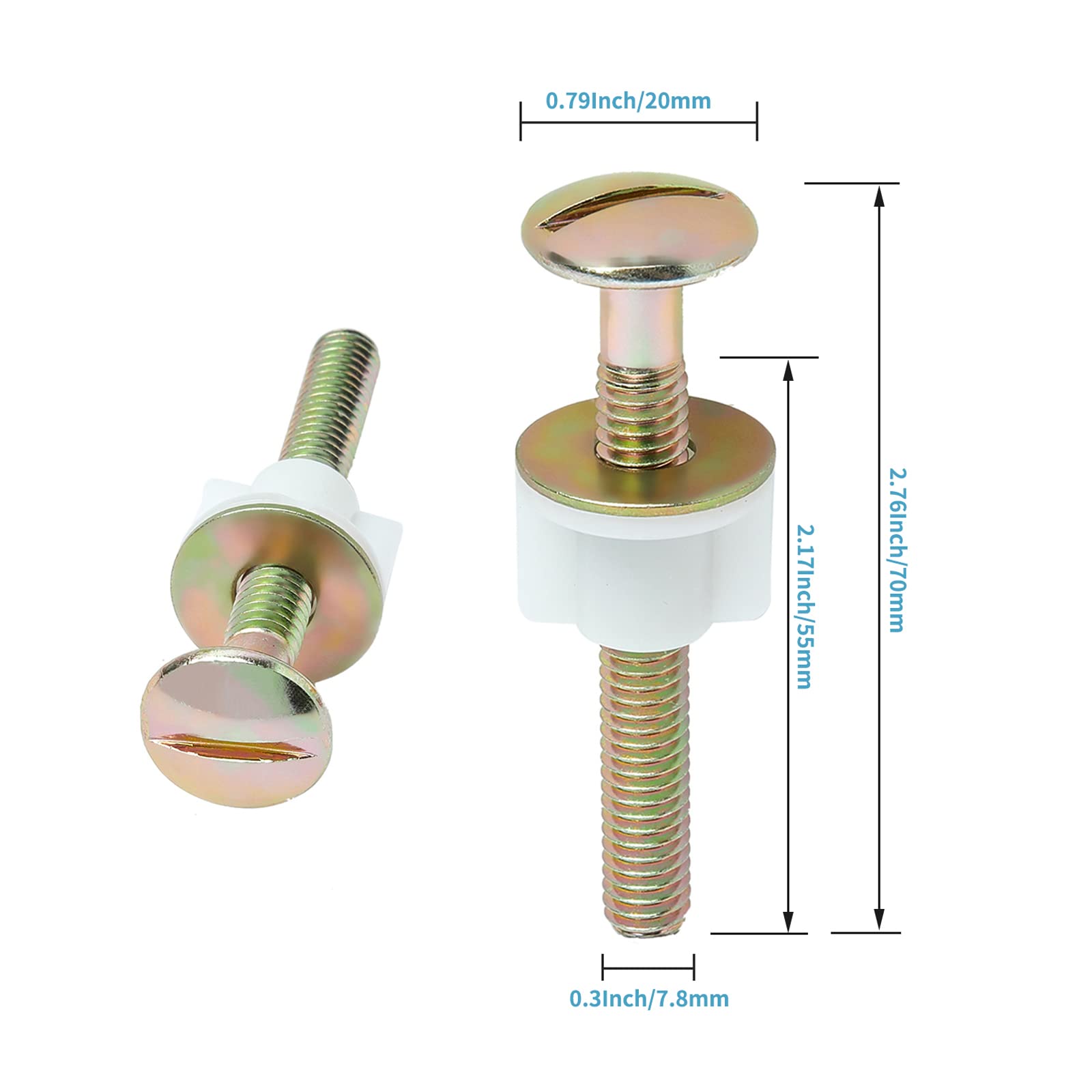 2 Pieces Toilet Seat Bolts, Universal Toilet Seat Screws Replacement, Heavy Duty Toilet Seat Hardware with Nuts and Washers, Steel Toilet Lid Screws for Top Mount Toilet Seat Hinges