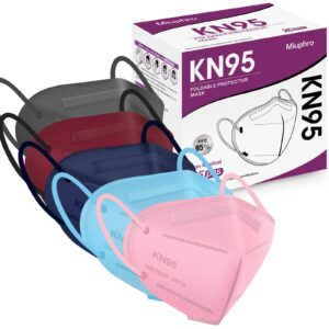 miuphro kn95 disposable face mask multicolor kn95 safety masks, 5-ply breathable respirator protection masks for man and women 25 pack