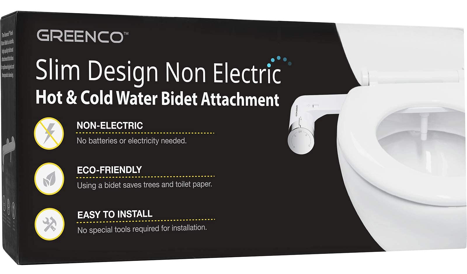 Greenco Slim Bidet Attachment, Hot, Warm, Cold Water Bidet Sprayer Toilet Seat, Bidet Attachment for Toilet, Non-Electric Adjustable Fresh Water Jet, Stainless Steel Flex Hose, Toilet Bidet Attachment