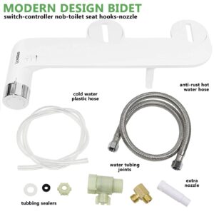 Greenco Slim Bidet Attachment, Hot, Warm, Cold Water Bidet Sprayer Toilet Seat, Bidet Attachment for Toilet, Non-Electric Adjustable Fresh Water Jet, Stainless Steel Flex Hose, Toilet Bidet Attachment