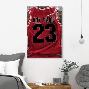 "AWESOMETIK" Chicago/Basketball PERSONALIZED Jersey Canvas Print, Basketball Fan, Kids Decor, Man Cave Gift Wall Art, Office Home Decor. Ready to Hang. Made in USA