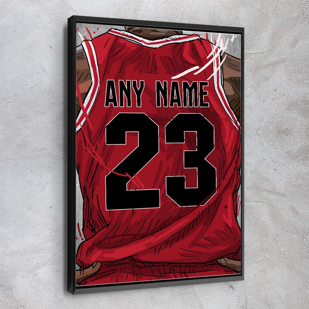 "AWESOMETIK" Chicago/Basketball PERSONALIZED Jersey Canvas Print, Basketball Fan, Kids Decor, Man Cave Gift Wall Art, Office Home Decor. Ready to Hang. Made in USA