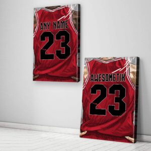 "AWESOMETIK" Chicago/Basketball PERSONALIZED Jersey Canvas Print, Basketball Fan, Kids Decor, Man Cave Gift Wall Art, Office Home Decor. Ready to Hang. Made in USA