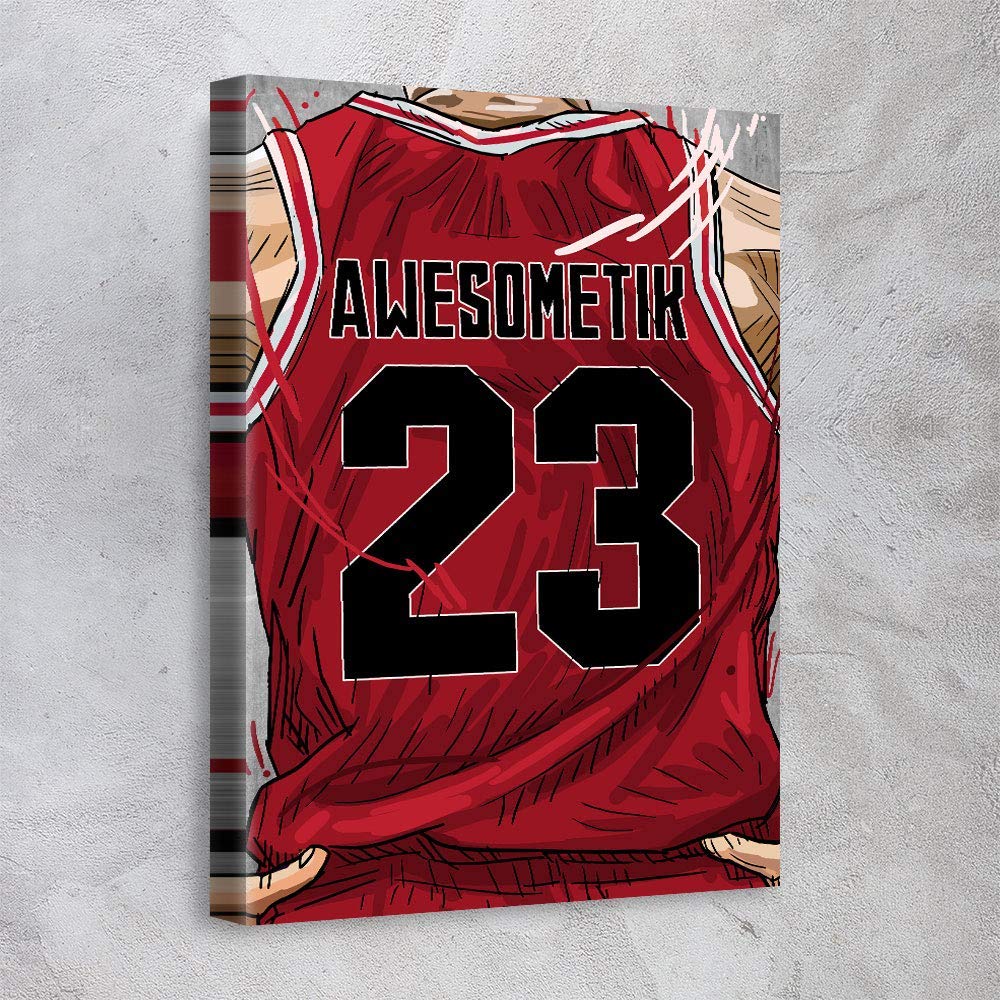 "AWESOMETIK" Chicago/Basketball PERSONALIZED Jersey Canvas Print, Basketball Fan, Kids Decor, Man Cave Gift Wall Art, Office Home Decor. Ready to Hang. Made in USA