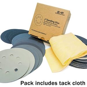 S&F STEAD & FAST 5 inch Wet Dry Sanding Discs Hook & Loop 54 pcs, 80 120 180 220 400 600 1000 2000 3000 Grit Silicon Carbide Orbital Sander Sandpaper Assortment with Tack Cloth, Automotive Wood Metal