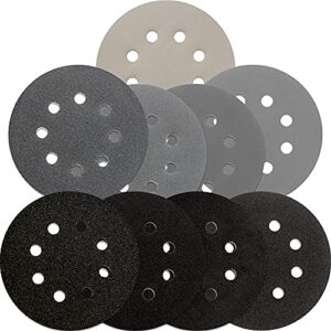 s&f stead & fast 5 inch wet dry sanding discs hook & loop 54 pcs, 80 120 180 220 400 600 1000 2000 3000 grit silicon carbide orbital sander sandpaper assortment with tack cloth, automotive wood metal