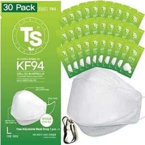 int [ 30 pack ] kfda mask certified, ts guard safety face mask ; 4-layered protection, tri-folding style, 3d-ergonomic design, white color, made in korea.