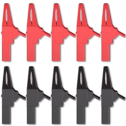 Goupchn 10PCS Heavy Duty Alligator Clips Full Insulated Safe Crocodile Clips with 4mm Banana Jack Socket for Automotive Car Battery Electrical Testing Red+Black