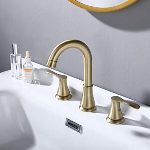 WiPPhs Bathroom Faucet for Sink 3 Hole with Pop Up Drain and cUPC Faucets Supply Hose, 2 Handle 8 inch Brass Widespread Bathroom Sink Faucet, Brushed Gold Basin Faucet Taps Mixer