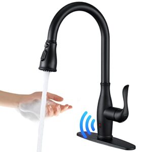 touchless kitchen faucet with pull down sprayer, single handle motion sensor kitchen faucet with 360-degree swivel, matte black stainless steel high arc kitchen faucet with 3 various spray functions
