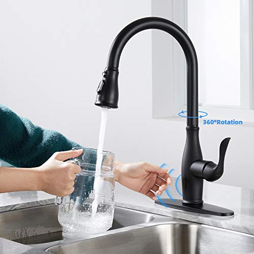 Touchless Kitchen Faucet with Pull Down Sprayer, Single Handle Motion Sensor Kitchen Faucet with 360-Degree Swivel, Matte Black Stainless Steel High Arc Kitchen Faucet with 3 Various Spray Functions