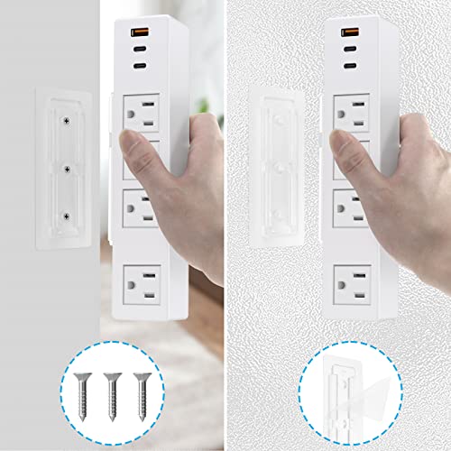Type-C Under Desk Power Strip, Adhesive Wall Mount Power Strip with USB C Ports, Power Strip Socket Outlet, 4 AC Plug.20W 1 USB-A,2 PD Fast Charging 18W USB-C for Kitchen, Office, Home, Hotel