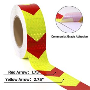 SEVEN SPARTA Arrow Reflective Safety Tape 2 Inch x100 Feet Caution Reflector Waterproof Outdoor Conspicuity Tape for Vehicles, Trailers, Boats, Signs (Red and Yellow)