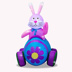 AJY 4Ft Happy Easter Bunny Driving Car Inflatable Blow Up Indoor Outdoor Yard Lawn Decoration