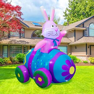 AJY 4Ft Happy Easter Bunny Driving Car Inflatable Blow Up Indoor Outdoor Yard Lawn Decoration