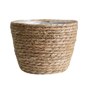 sangda seagrass planters, cover storage basket containers hand woven straw pot with plastic liners for indoor outdoor plant, flower