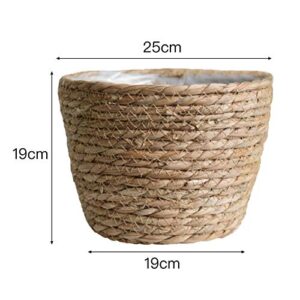 SANGDA Seagrass Planters, Cover Storage Basket Containers Hand Woven Straw Pot with Plastic Liners for Indoor Outdoor Plant, Flower