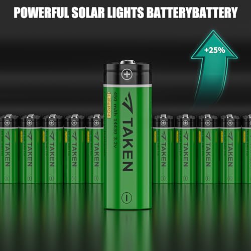 Taken 14430 3.2 Volt Rechargeable Solar Battery, 3.2V 450mAh 14430 LiFePO4 Rechargeable Battery for Solar Panel Outdoor Garden Lights (NOT AA Battery) - 8 Pack