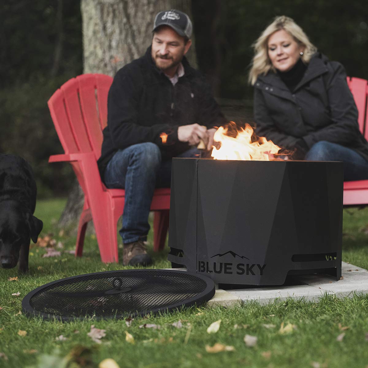 Blue Sky Outdoor Living 24” Steel Peak Patio Smokeless Fire Pit with Spark Screen Kit, Firewood and/or Wood Pellet Burning