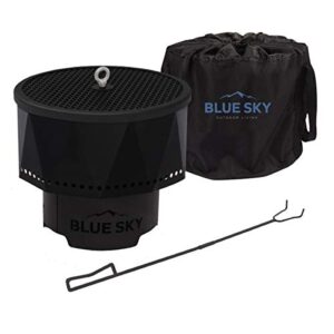 blue sky outdoor living ridge portable fire pit, smokeless fire pit with spark screen, lift, and carrying bag, black
