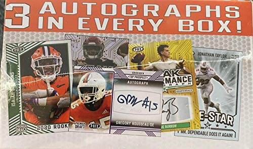 2020 SAGE FOOTBALL LOW & HIGH COMPLETE SERIES HIT PREMIER DRAFT Factory Sealed BLASTER BOX (73 Cards: 50 base cards, 20 exclusive parallels and 3 AUTOGRAPHS Chase autographed rookie cards of Joe Burrow, Tua Tagovailoa, and even 2021 Draft Class Players Am