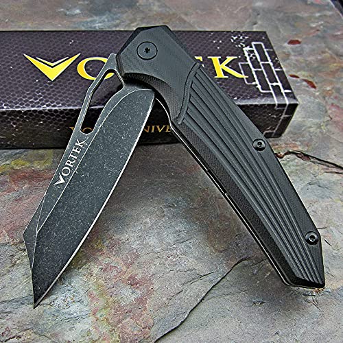 VORTEK Hawkeye EDC Folding Pocket Knife: Ball Bearing Pivot, Ultra Smooth One Hand Opening and Closing, 8Cr13MoV Reverse Tanto Blade, G10 Handles Provide Superior Grip