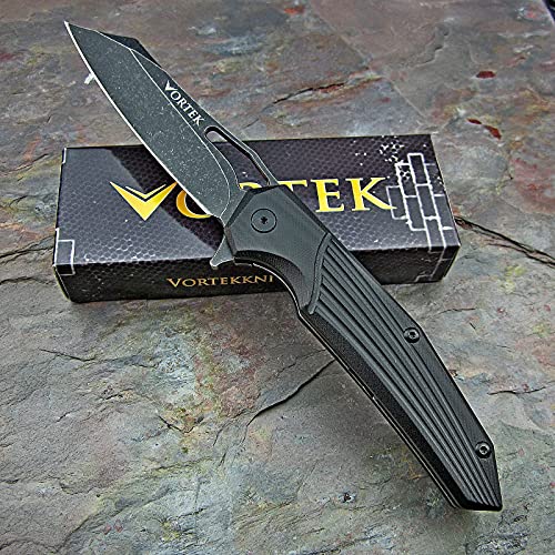 VORTEK Hawkeye EDC Folding Pocket Knife: Ball Bearing Pivot, Ultra Smooth One Hand Opening and Closing, 8Cr13MoV Reverse Tanto Blade, G10 Handles Provide Superior Grip