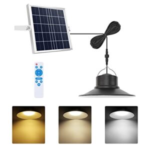 niorsun solar lights outdoor, led solar pendant light 3000k|4000k|5000k| dimmable lighting with remote control, 16.4ft cable ip66 waterproof for patio, garage, camp, chicken coop, shed barn
