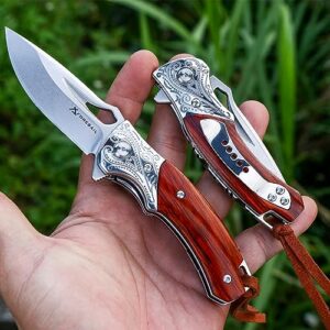 FORESAIL Folding pocket Knife,M390 Blade and Rosewood Handle Outdoor Folding Knife Ball Bearing, with Pocket Clip for Camping Hiking Travel EDC Tool