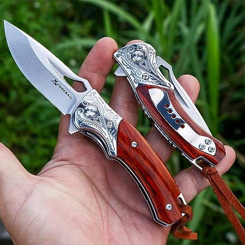 FORESAIL Folding pocket Knife,M390 Blade and Rosewood Handle Outdoor Folding Knife Ball Bearing, with Pocket Clip for Camping Hiking Travel EDC Tool