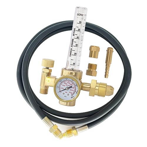 AWLOLWA Argon CO2 Mig Tig Flow meter Welding Weld Regulator Gauge Gas Welder CGA-580 With 80'' (6.6FT) Hose