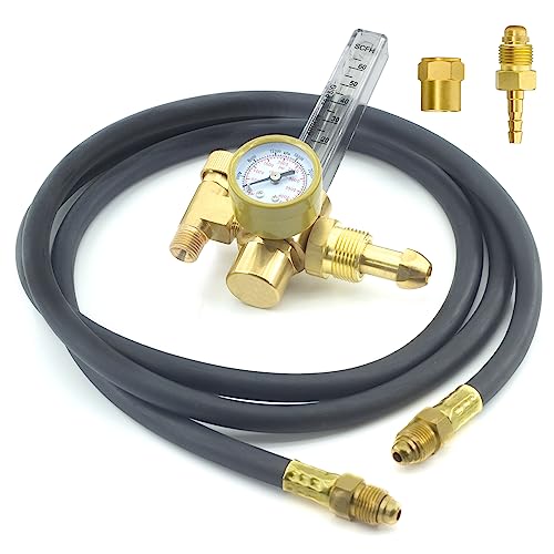 AWLOLWA Argon CO2 Mig Tig Flow meter Welding Weld Regulator Gauge Gas Welder CGA-580 With 80'' (6.6FT) Hose