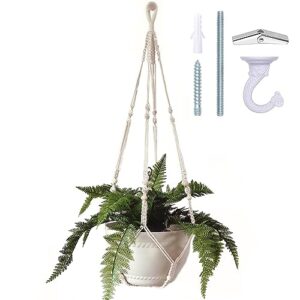 bouqlife 43 inches macrame plant hanger large for 12 inch pot extra long no tassel cotton rope hanging plant holder with ceiling hook bohemian home decor